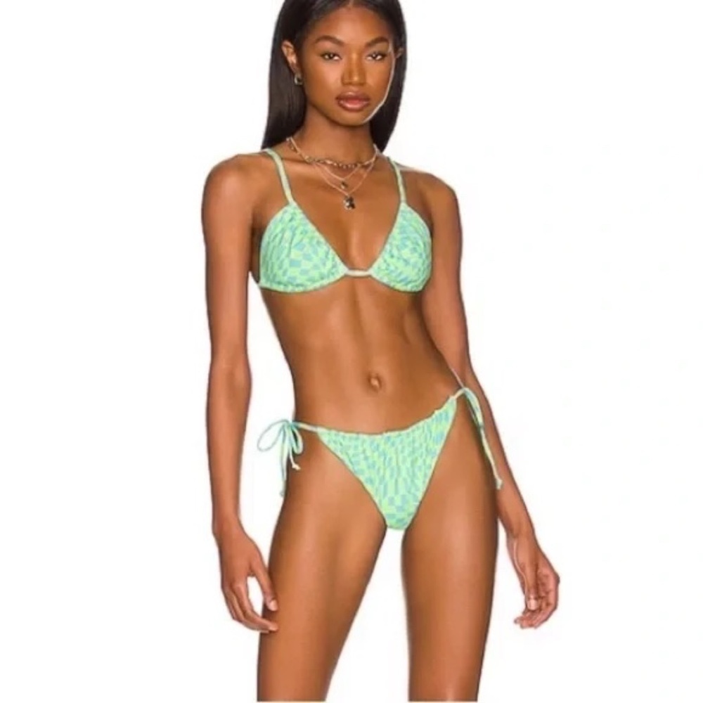 Free People Green Check Print String Bikini
